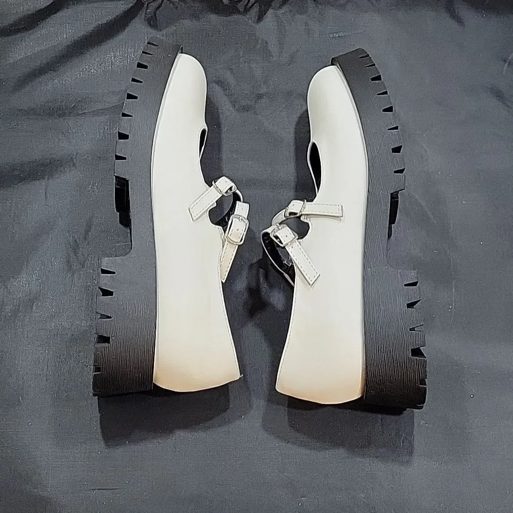 BRAND NEW BAMBOO DOUBLE BUCKLE DECOR FLATFORM MARY JANE SHOES
